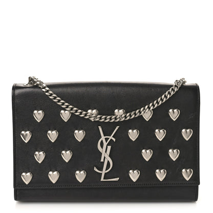 Saint Laurent Calfskin Heart Studded Monogram Chain Wallet Black 1 of 8