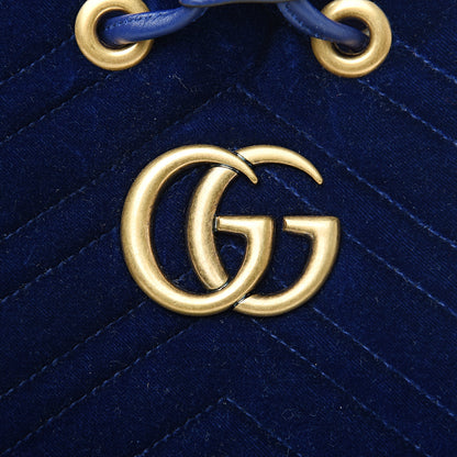 Gucci Velvet Matelasse GG Marmont Bucket Bag Cobalt Blue 9 of 9