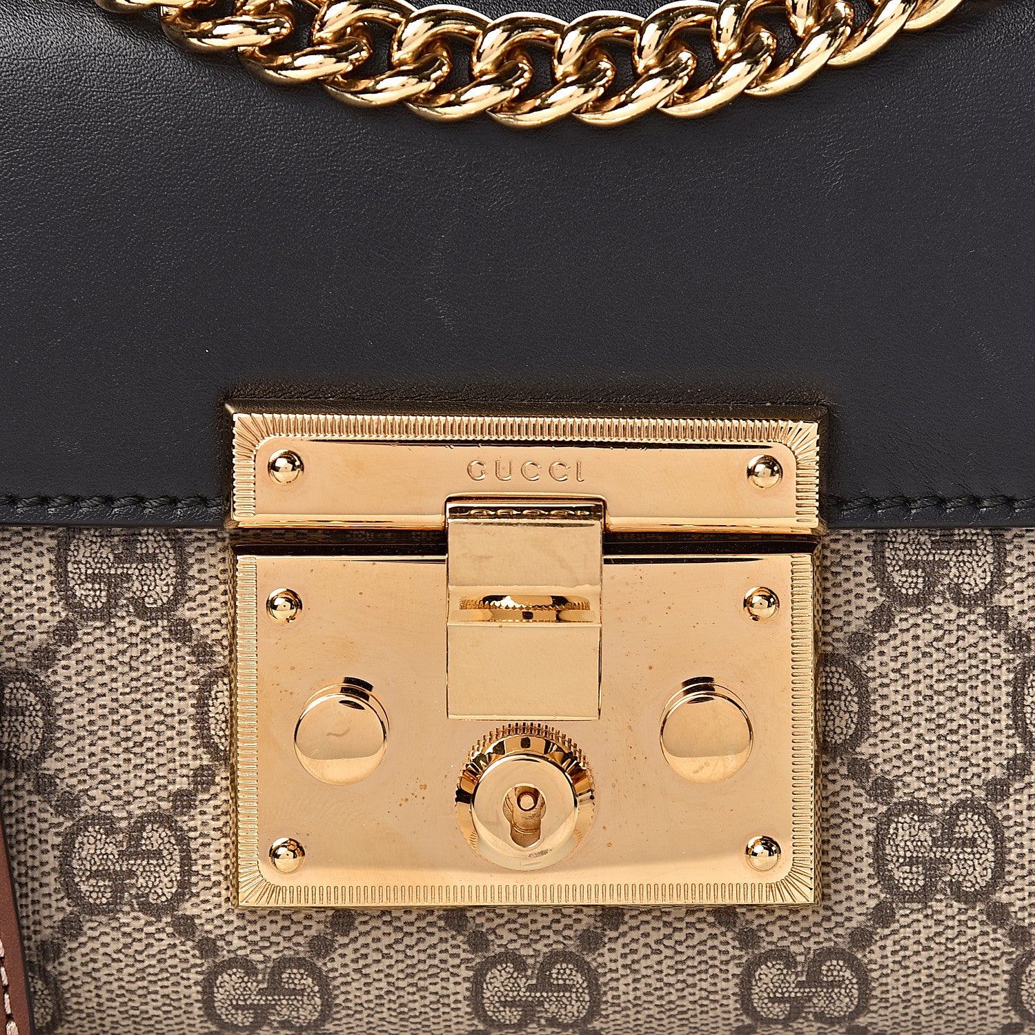 Gucci GG Supreme Monogram Calfskin Small Padlock Shoulder Bag Beige Black Cuir 13 of 15