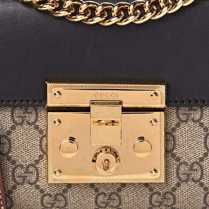 Gucci GG Supreme Monogram Calfskin Small Padlock Shoulder Bag Beige Black Cuir 13 of 15
