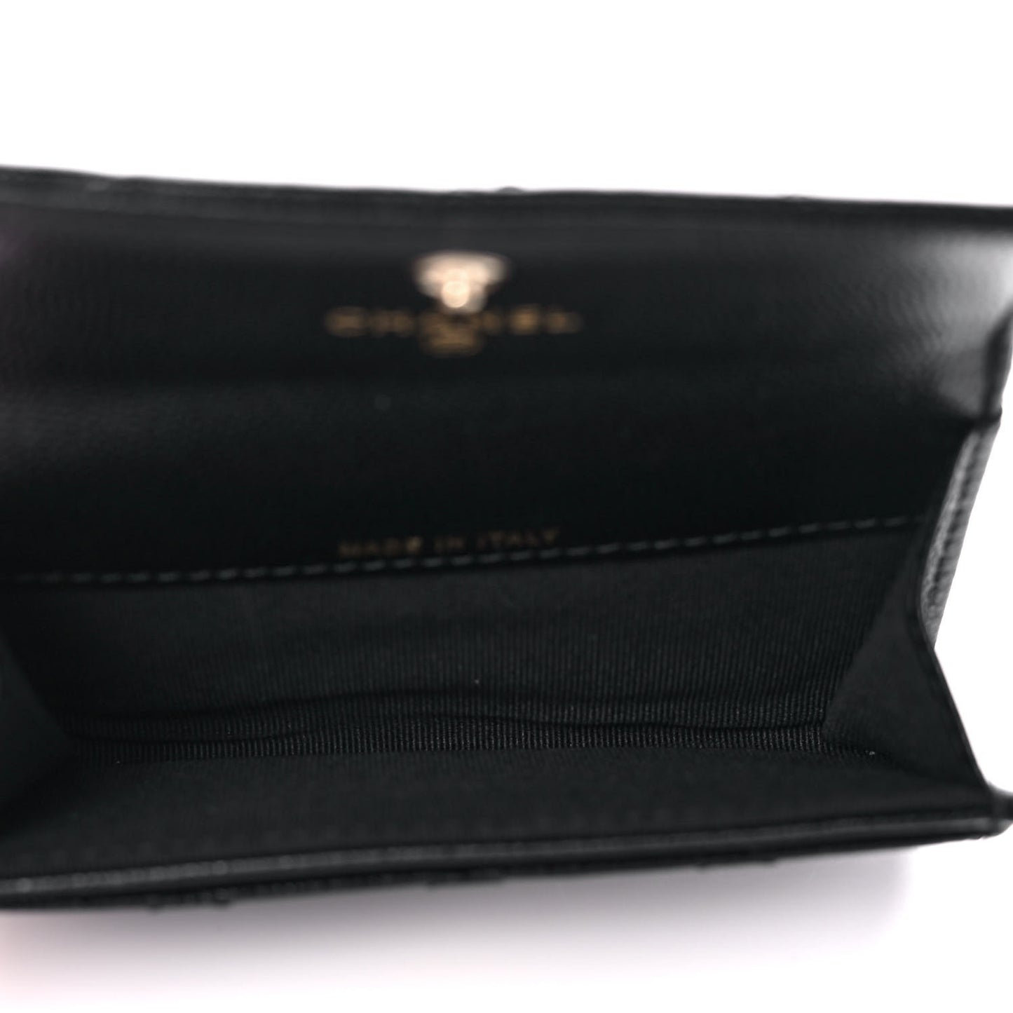 Caviar Quilted Crystal CC Flap Card Holder Black