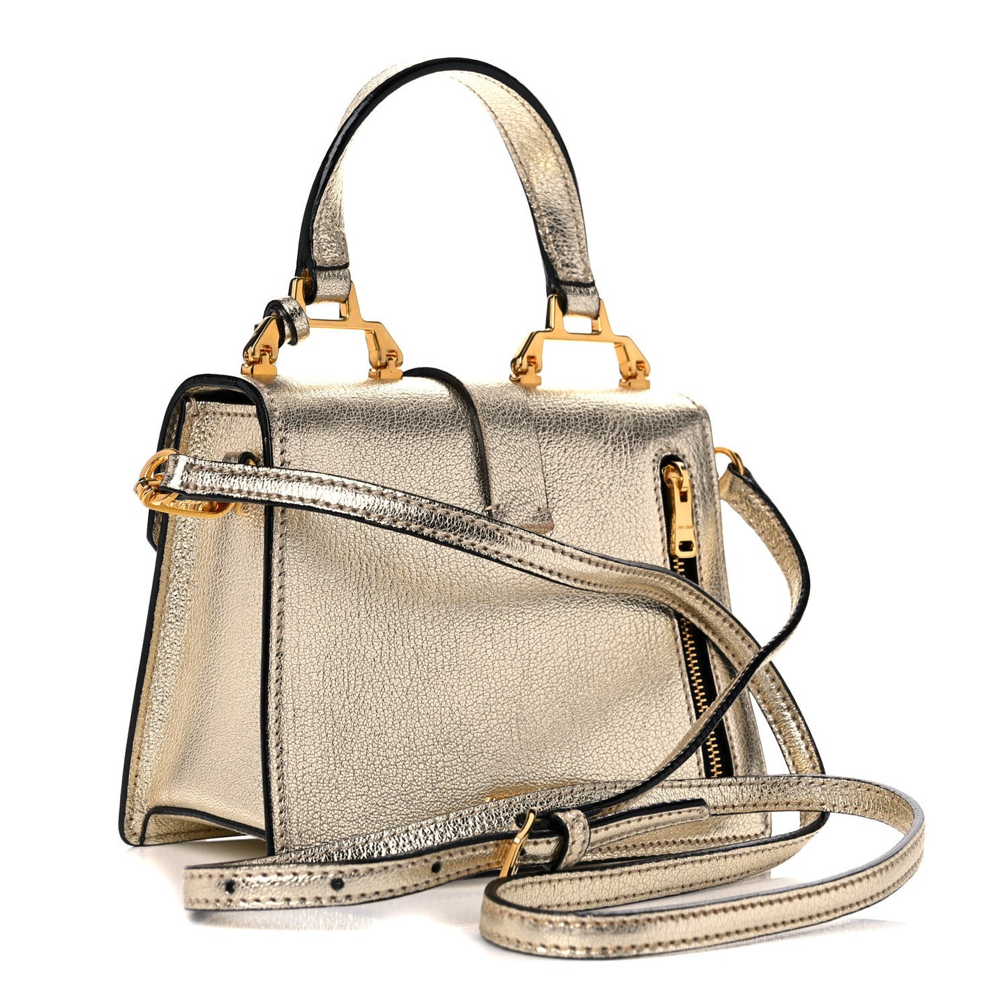 Metallic Goatskin Madras Top Handle Bag Gold