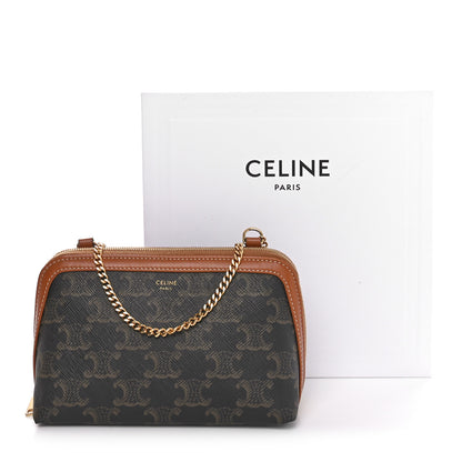 Celine Triomphe Canvas Lambskin Clutch On Chain Tan 12 of 12