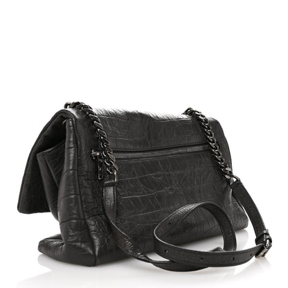 Saint Laurent Calfskin Crocodile Embossed Medium West Hollywood Monogram Fold-Over Grey 3 of 12