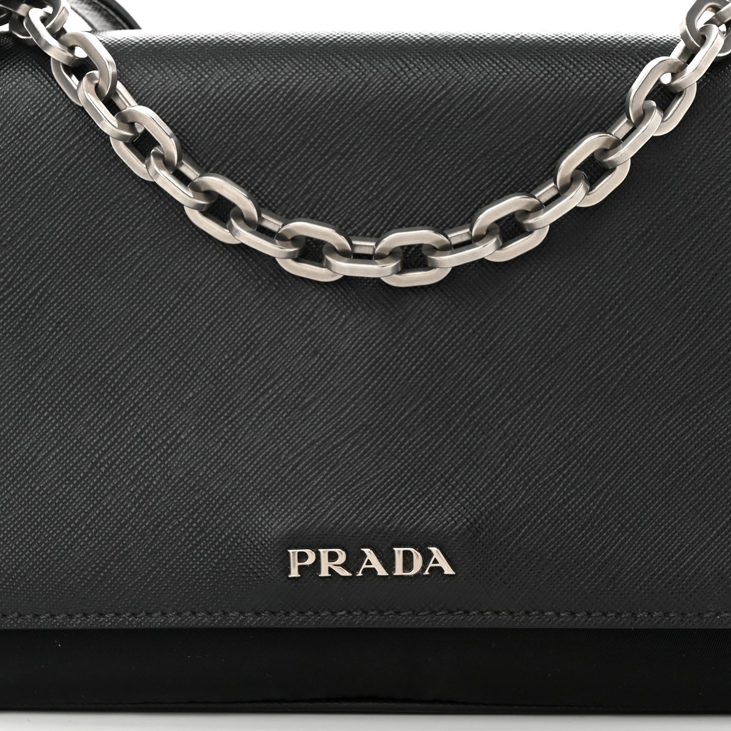 Saffiano Tessuto Nylon Chain Shoulder Bag Black