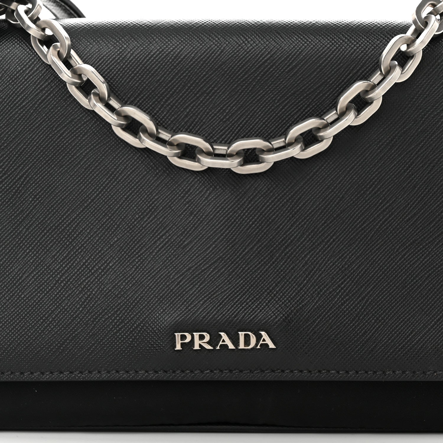 Prada Saffiano Tessuto Nylon Chain Shoulder Bag Black 8 of 11