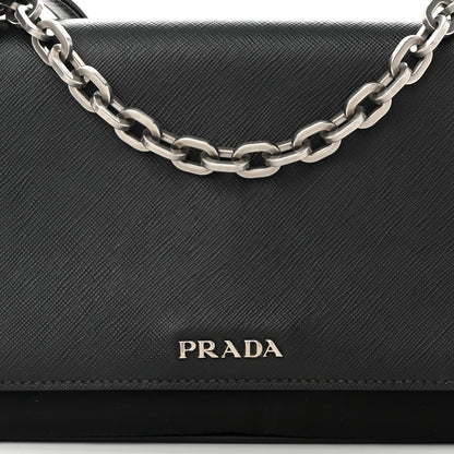 Prada Saffiano Tessuto Nylon Chain Shoulder Bag Black 8 of 11