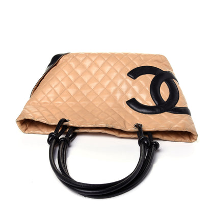 Chanel Calfskin Quilted Large Cambon Tote Beige Black 10 of 13