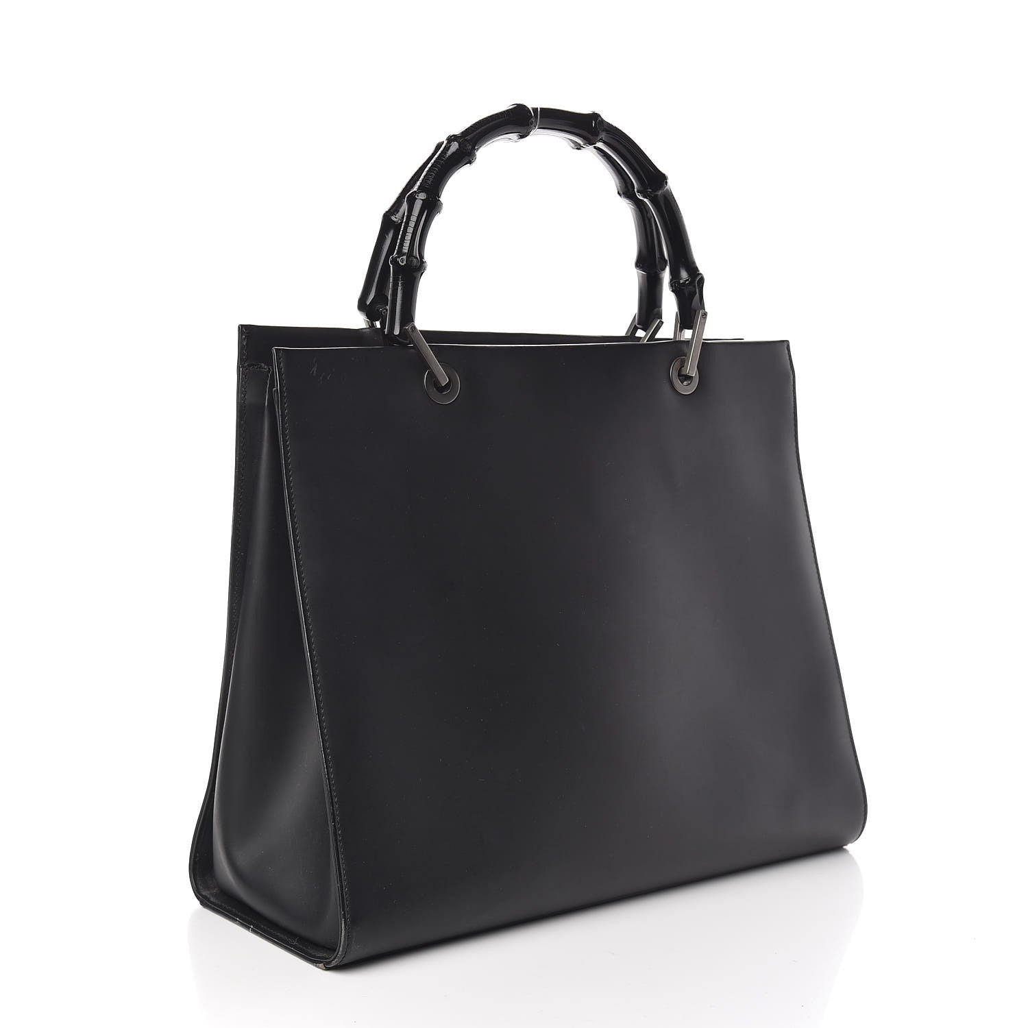 Gucci Calfskin Monogram Bamboo Handle Bag Black 3 of 11