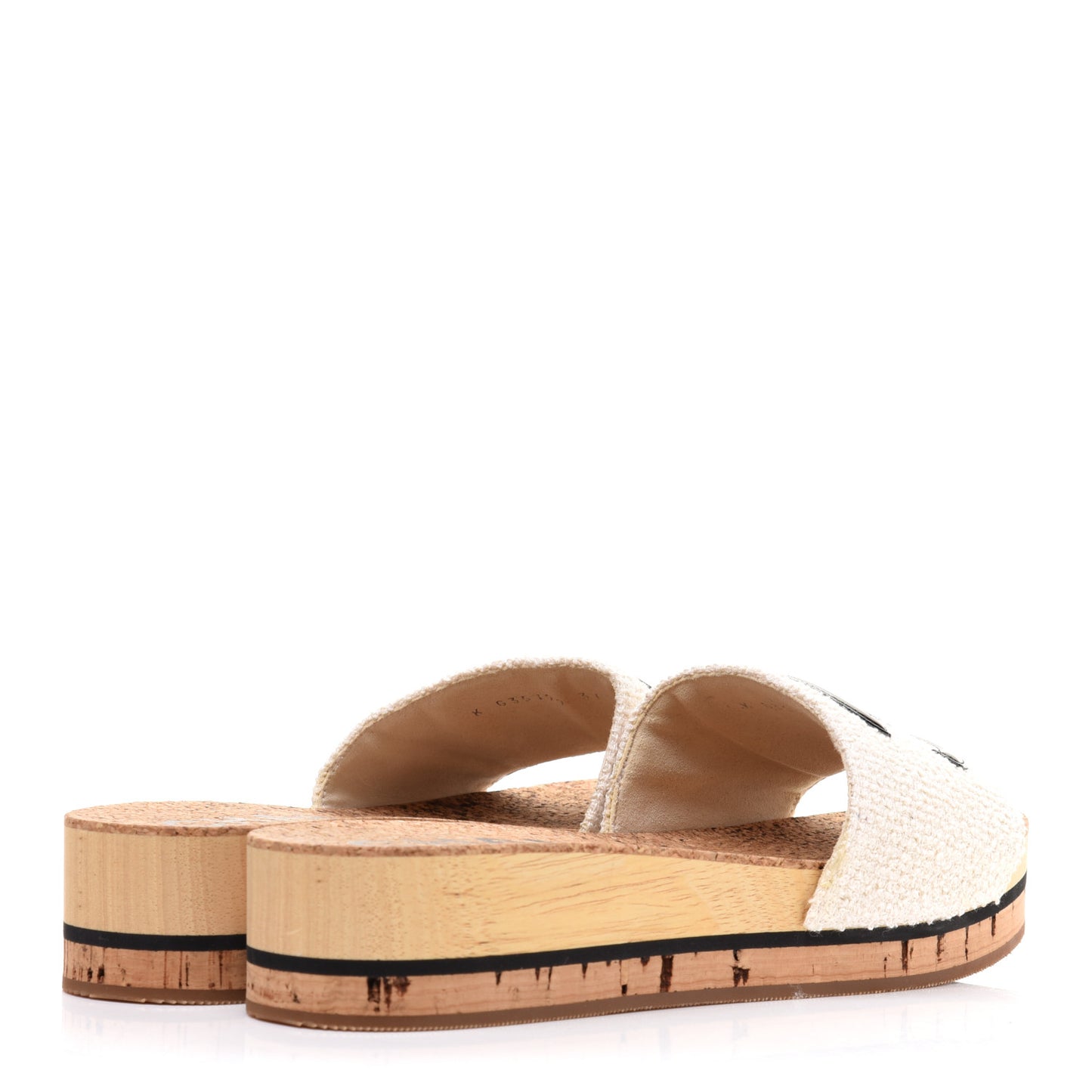 Tweed Cork CC Mule Sandals 37 White Black