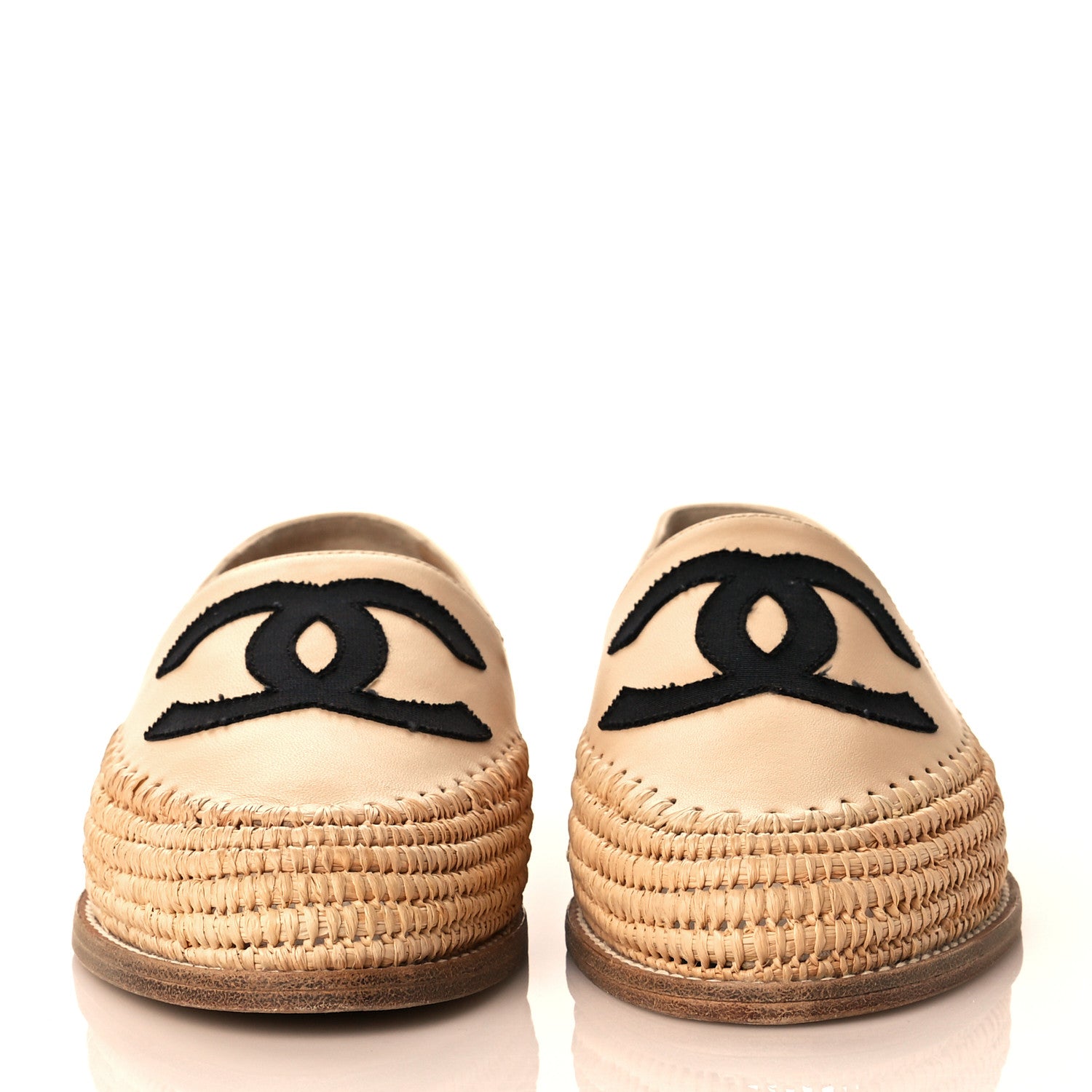 Chanel Lambskin Grosgrain CC Espadrilles 38 Beige Black 2 of 8