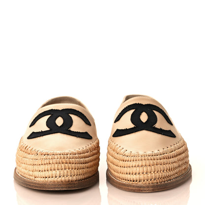 Chanel Lambskin Grosgrain CC Espadrilles 38 Beige Black 2 of 8