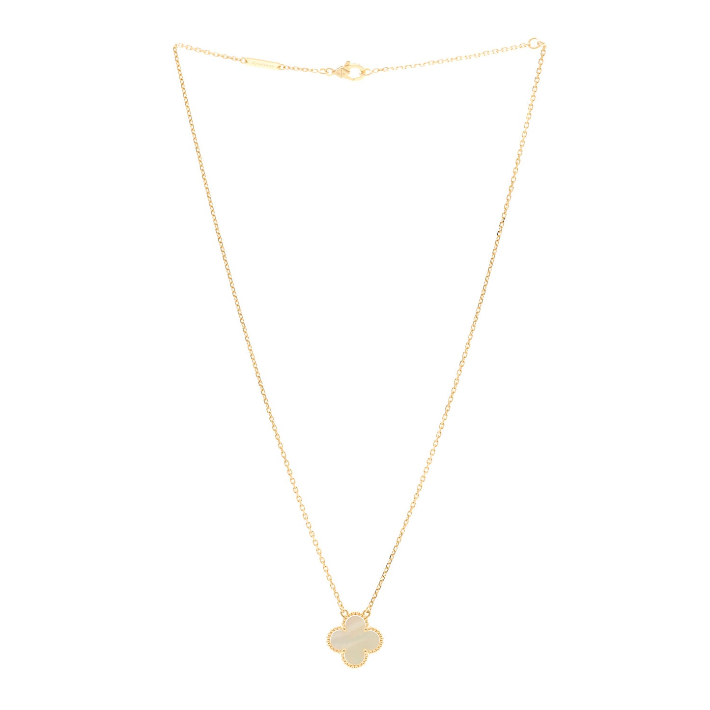 18K Yellow Gold Mother of Pearl Vintage Alhambra Pendant Necklace