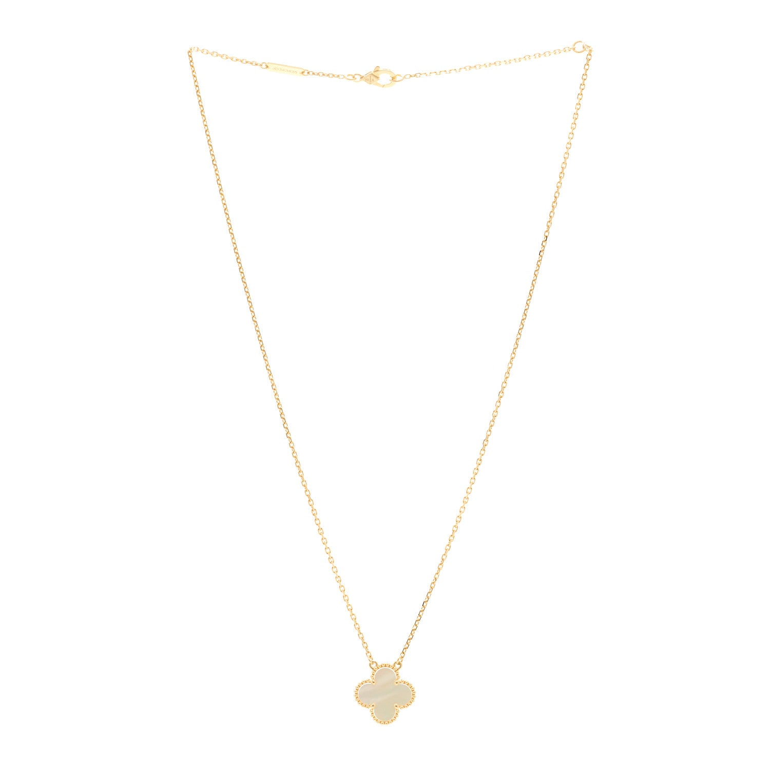Van Cleef & Arpels 18K Yellow Gold Mother of Pearl Vintage Alhambra Pendant Necklace 3 of 5