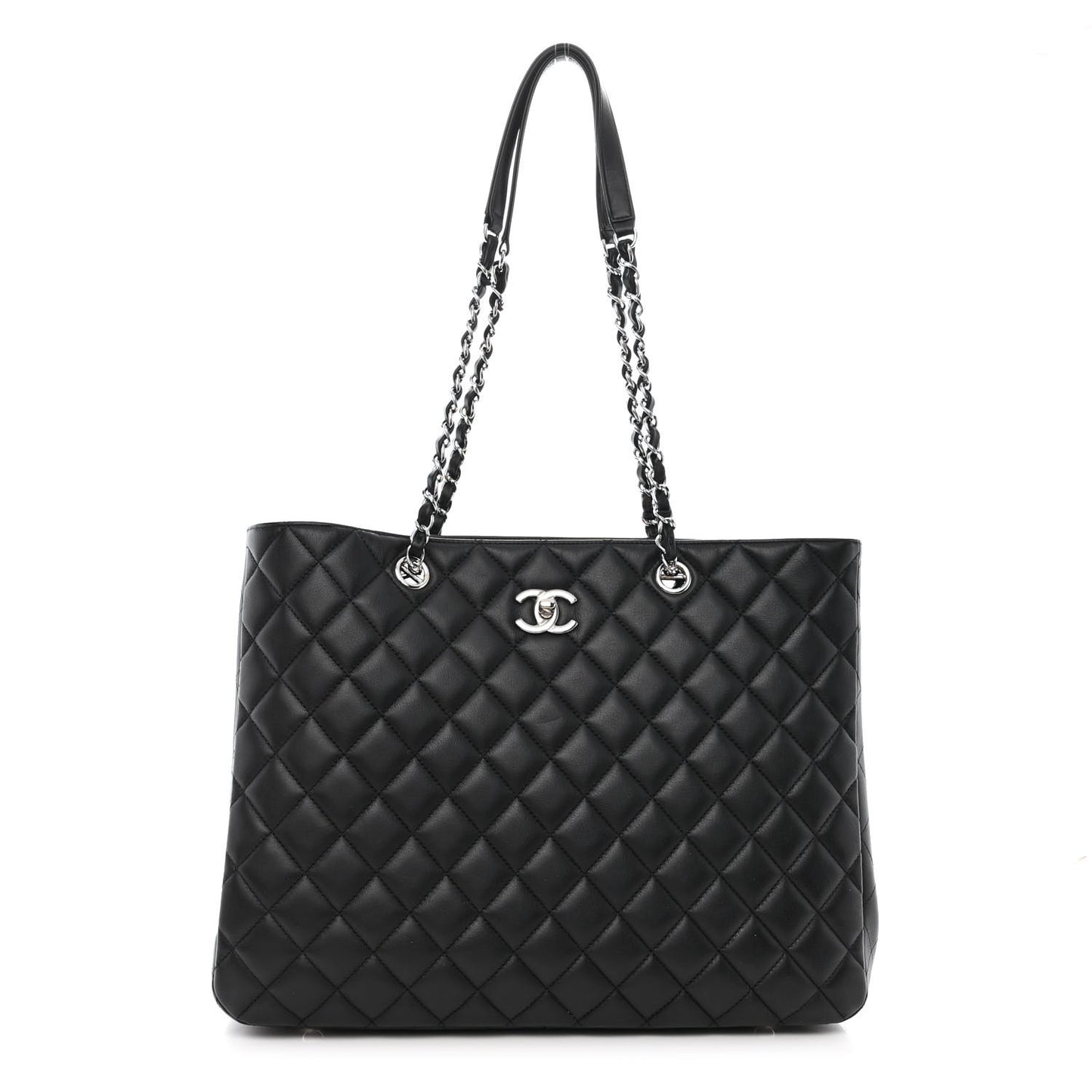 Calfskin Quilted Large Classic Shopping Tote Black