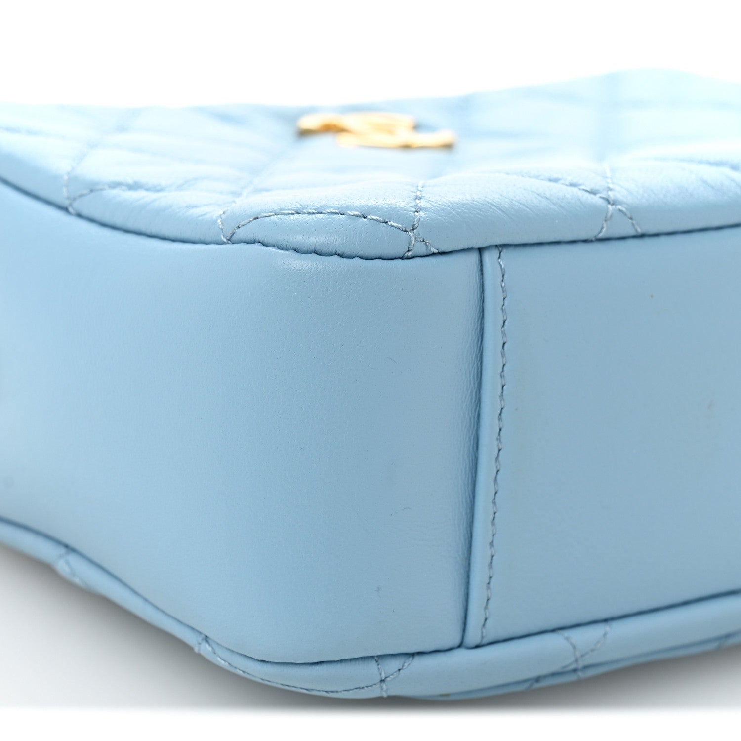 Chanel Lambskin Quilted CC Pearl Crush Camera Case Light Blue