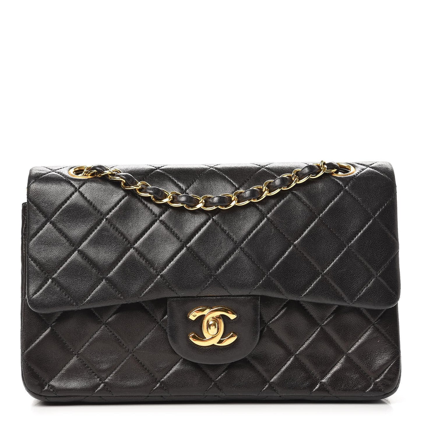 Lambskin Quilted Small Double Flap Black