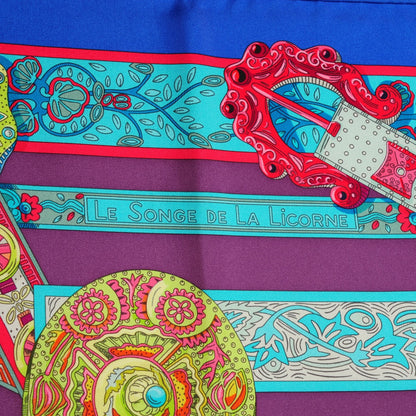 Hermes Silk Le Songe De La Licorne Scarf 90 Bleu Klein Parme Turquoise 4 of 6