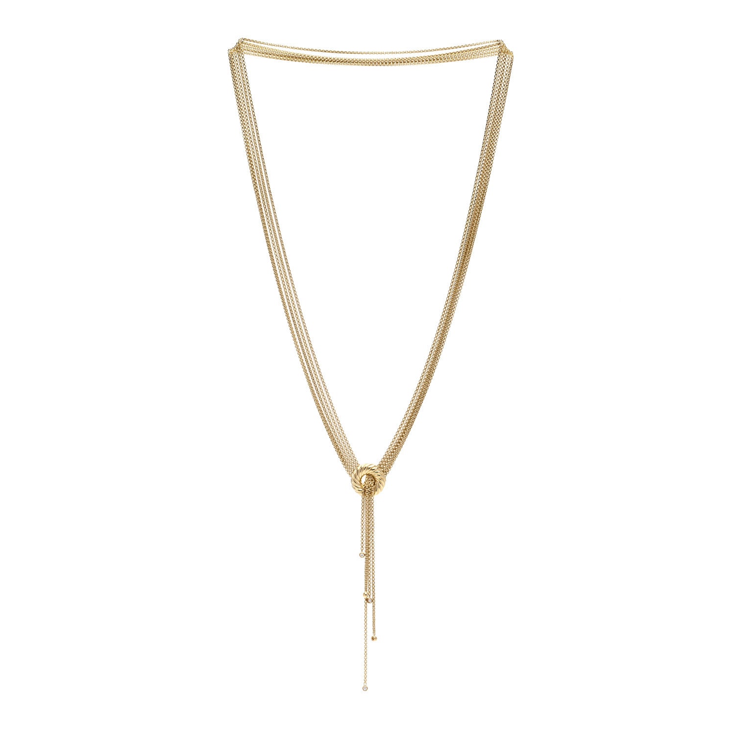 David Yurman 18K Yellow Gold Diamond Five Strand Lariat Tassel Necklace 3 of 4