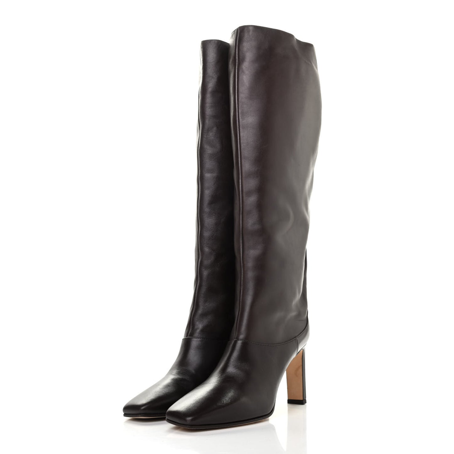 Shiny Calfskin Mahesa 85 Knee High Boots 38 Brown