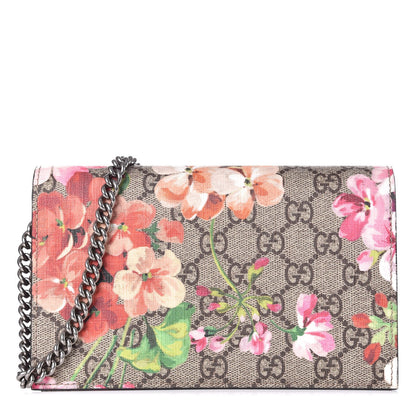 Gucci GG Supreme Monogram Blooms Chain Wallet Beige Multicolor Dry Rose 1 of 11