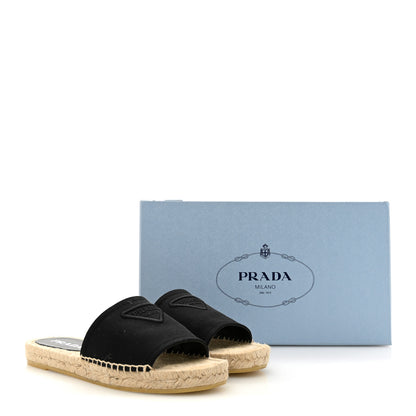 Prada Canvas Gabardine Triangle Logo Espadrilles Sandals 37 Black 10 of 10