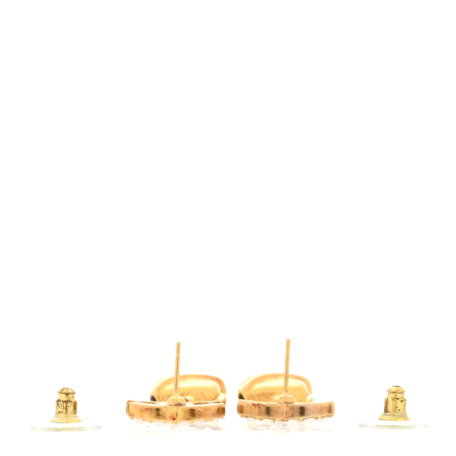 Chanel Crystal Pearl CC Drop Earrings Gold White 4 of 10