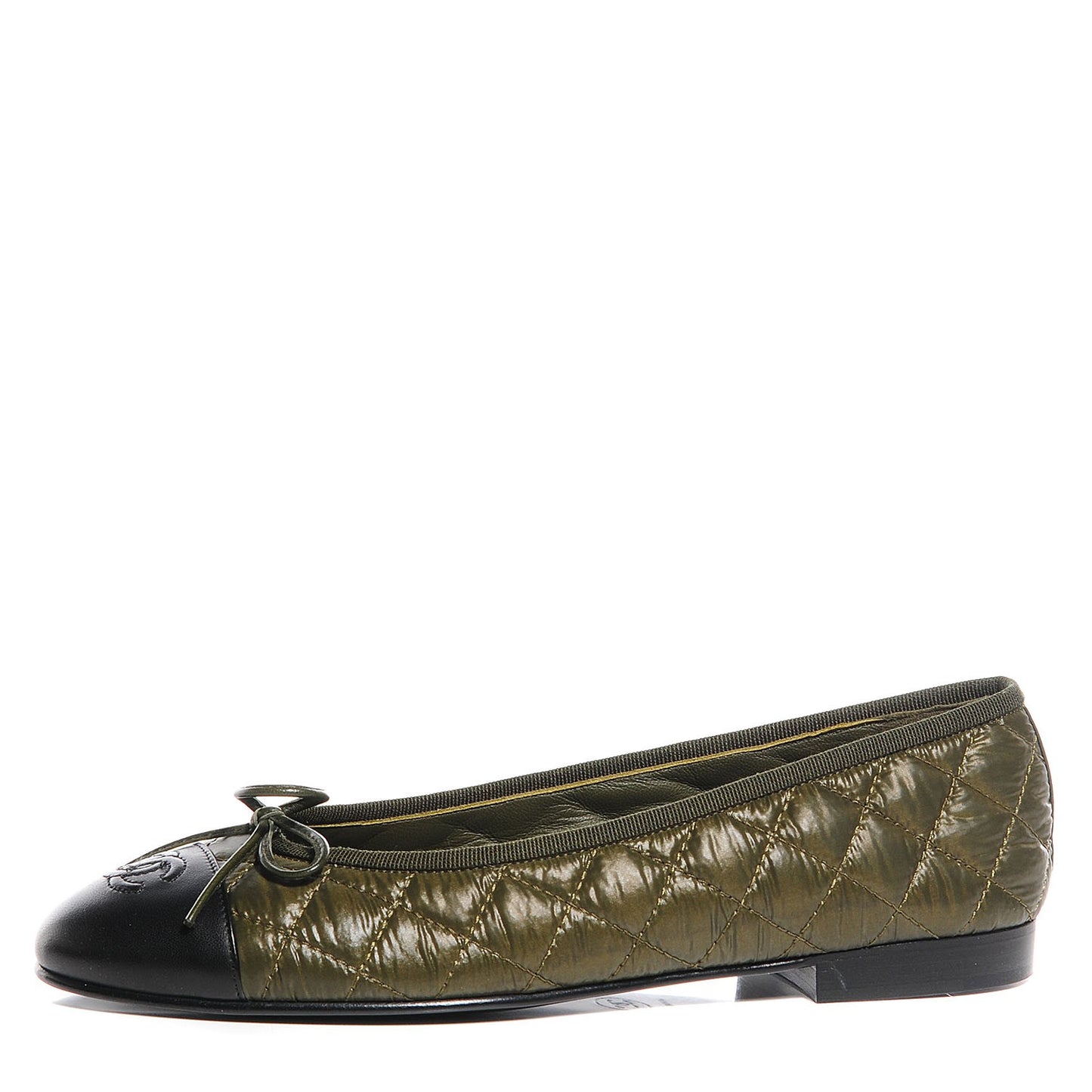Nylon Quilted Cap Toe Ballerina Flats 39 Khaki