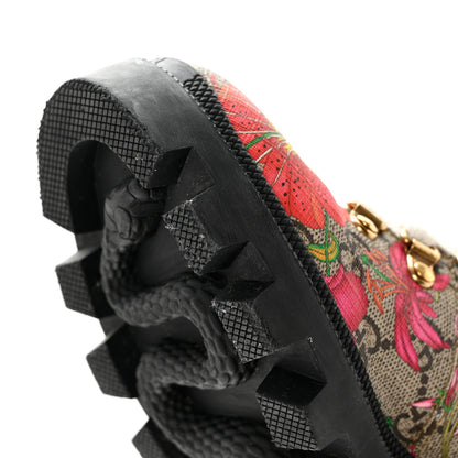 Gucci GG Supreme Monogram Flora Lace Up Combat Ankle Boots 38 Beige Multicolor Red 14 of 15