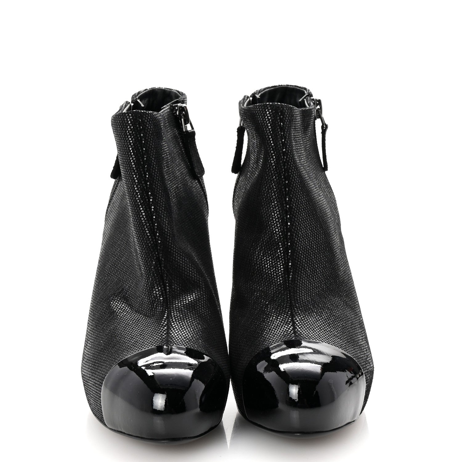 Chanel Metallic Tweed Patent Cap Toe CC Ankle Booties 38 Black 3 of 9