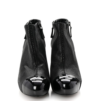 Chanel Metallic Tweed Patent Cap Toe CC Ankle Booties 38 Black 3 of 9