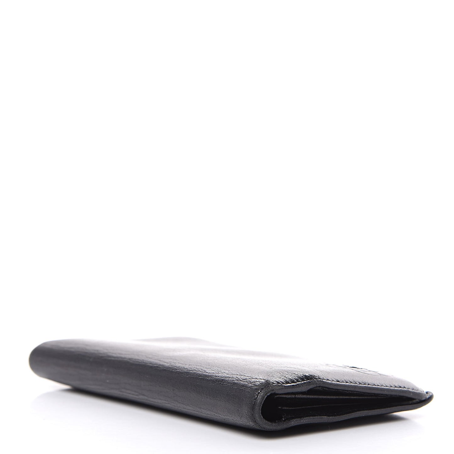 Goatskin Camellia Embossed Yen Wallet Black
