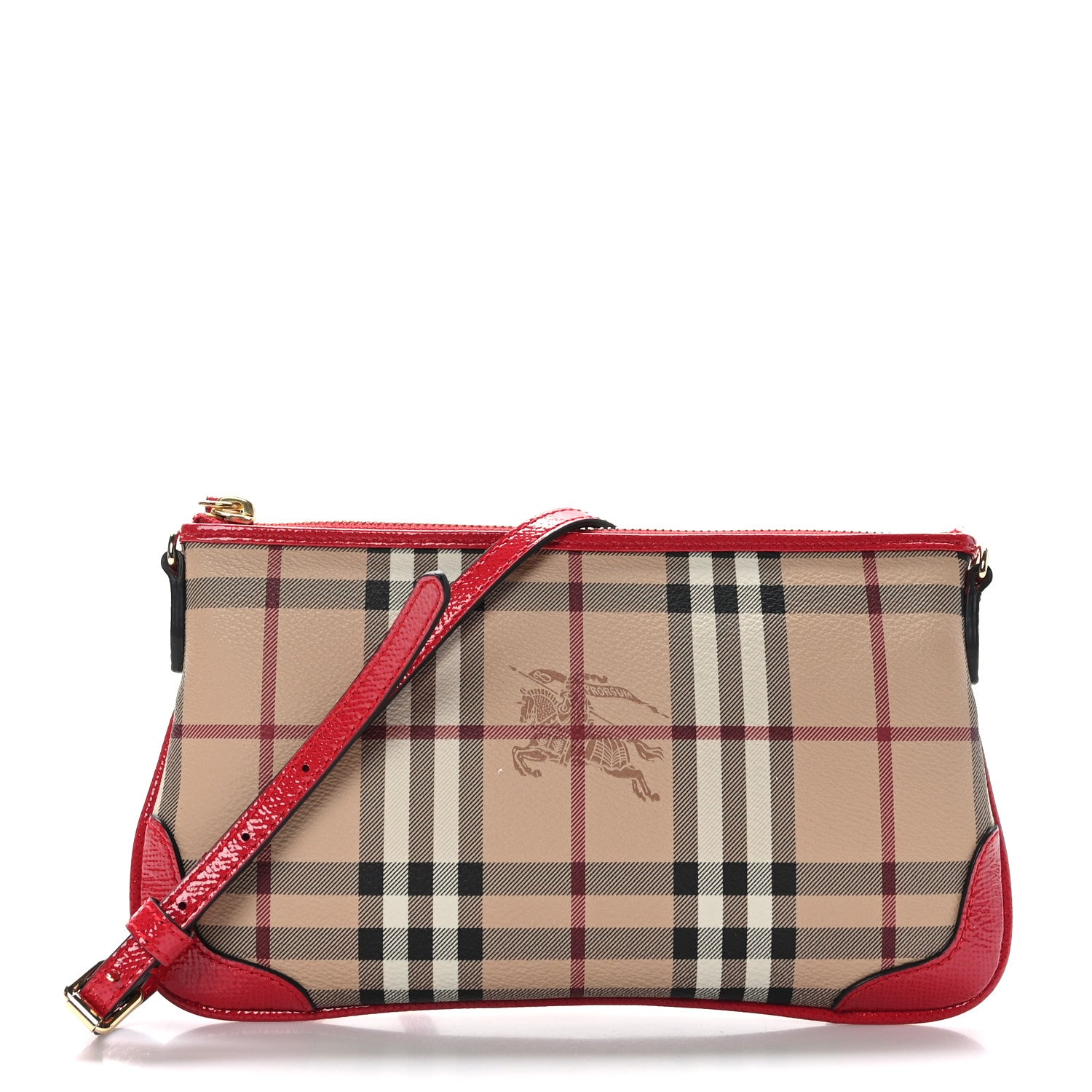 Burberry Haymarket Check Small Peyton Crossbody Clutch Bag Military Red 1 of 9
