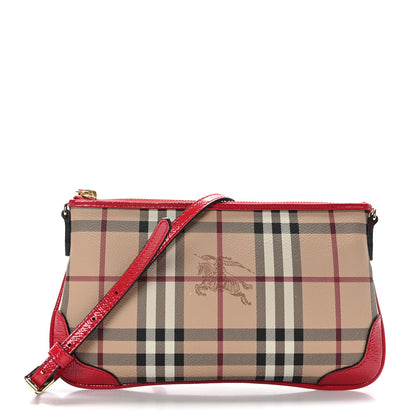 Burberry Haymarket Check Small Peyton Crossbody Clutch Bag Military Red 1 of 9