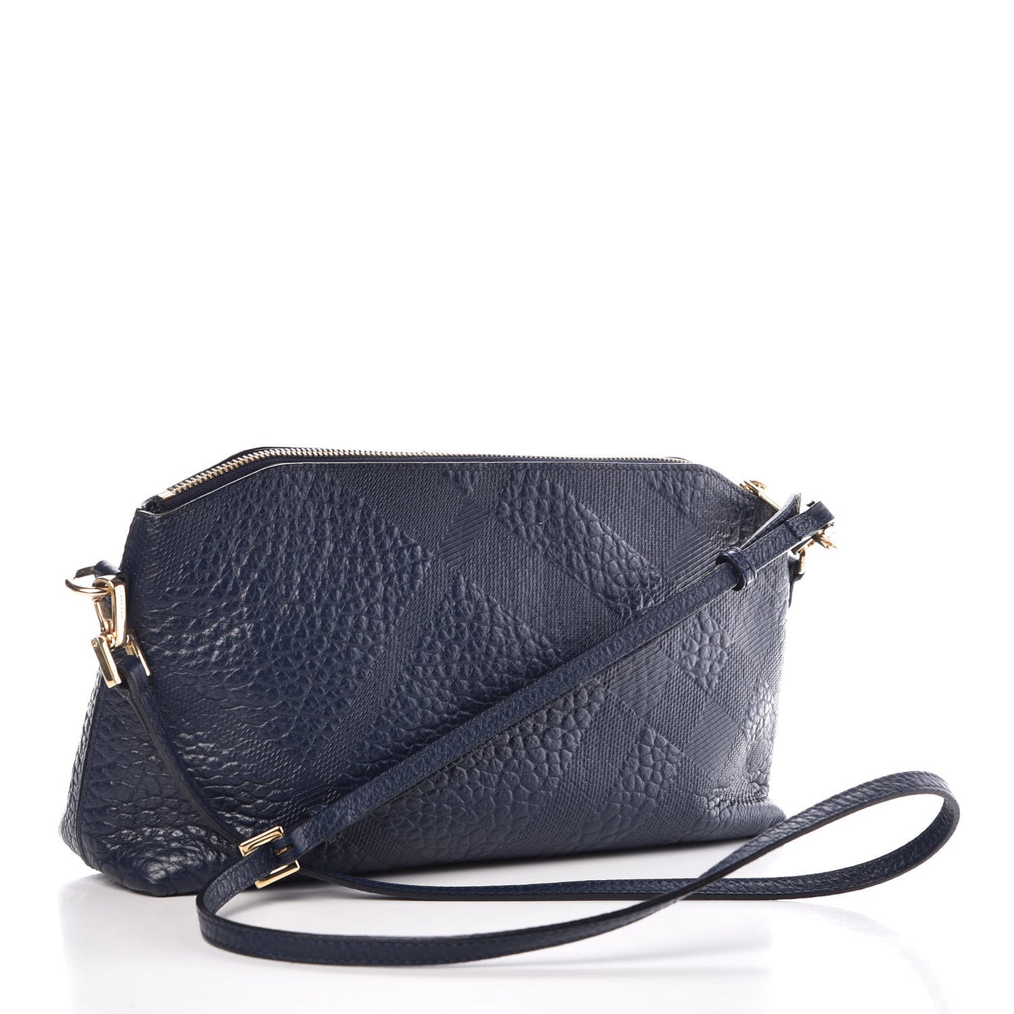 Signature Grain Calfskin Check Embossed Small Chichester Crossbody Clutch Bag Carbon Blue