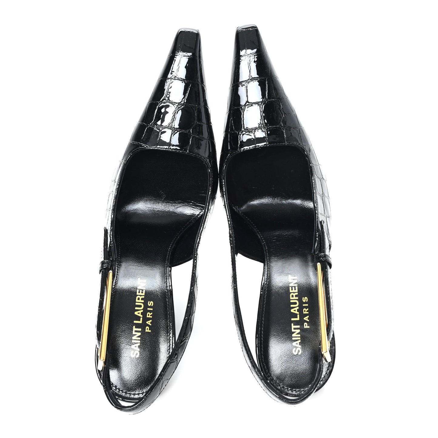 Calfskin Crocodile Embossed Slingback Graham Pumps 36 Black