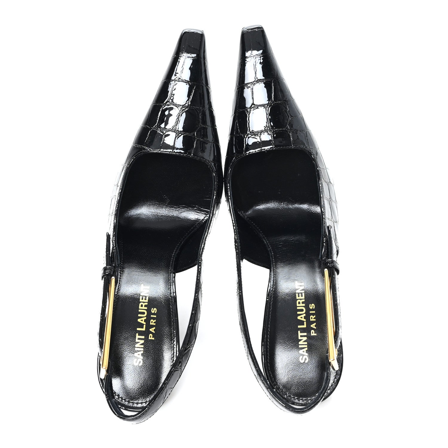 Saint Laurent Calfskin Crocodile Embossed Slingback Graham Pumps 36 Black 2 of 10