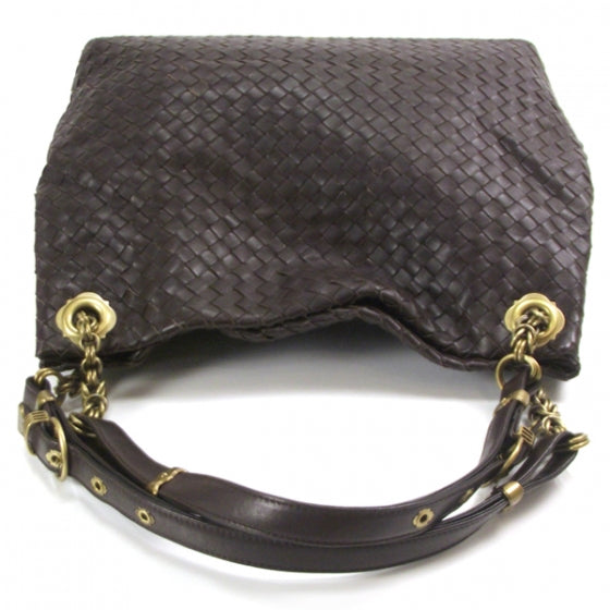 Leather Woven Chain Shoulder Bag Ebano