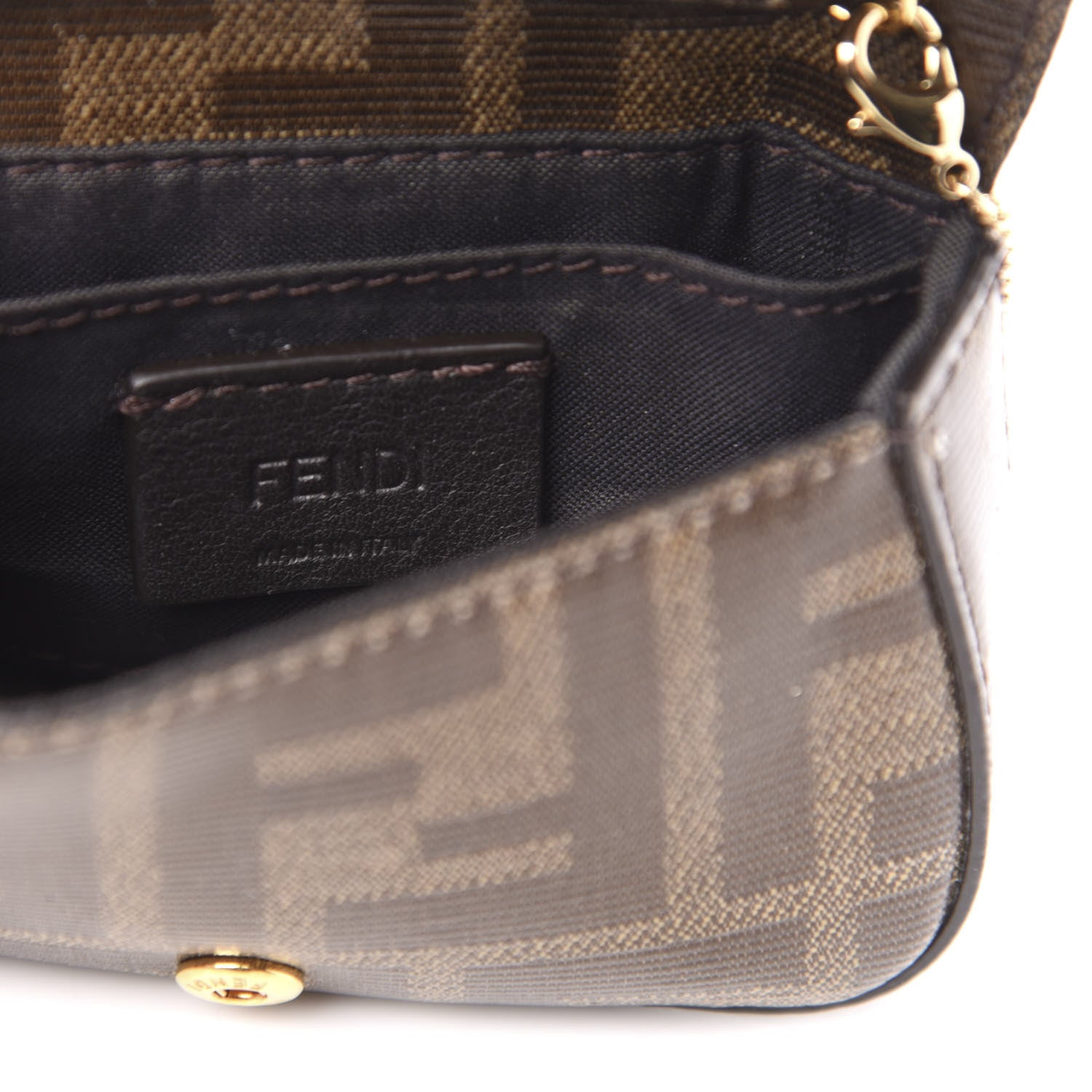 Fendi Glazed Fabric FF 1974 Nano Baguette Belt Charm Mogano Panna 6 of 10