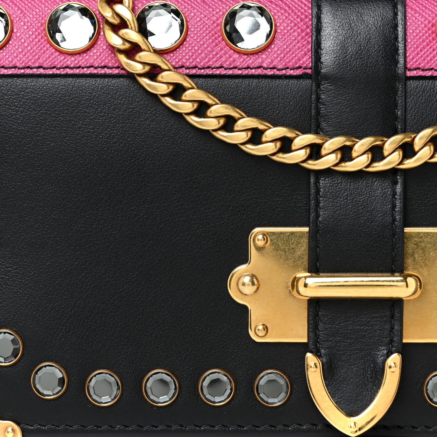 City Calfskin Cahier Crystal Studded Mini Bag Fuxia Black