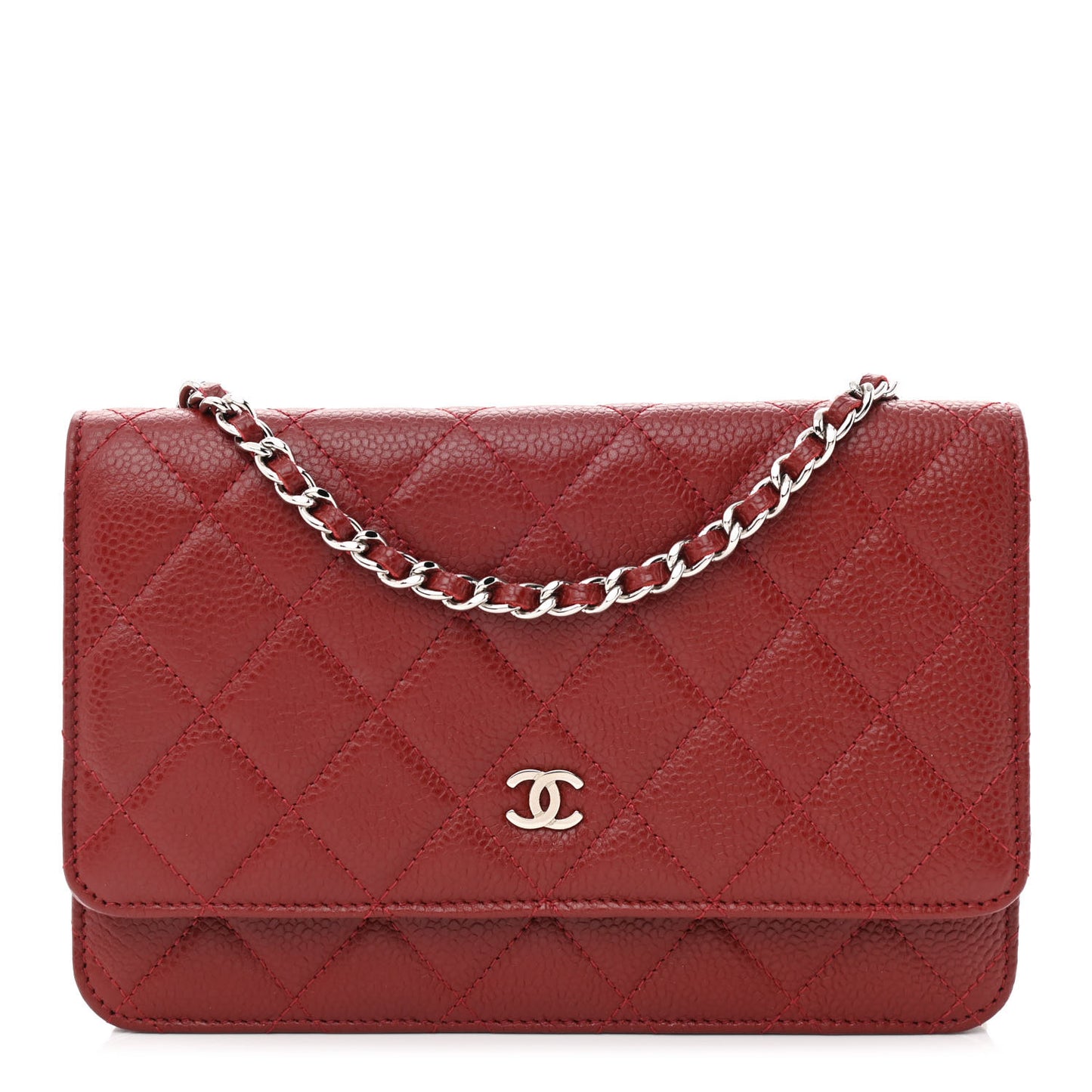 Caviar Quilted Wallet on Chain WOC Burgundy