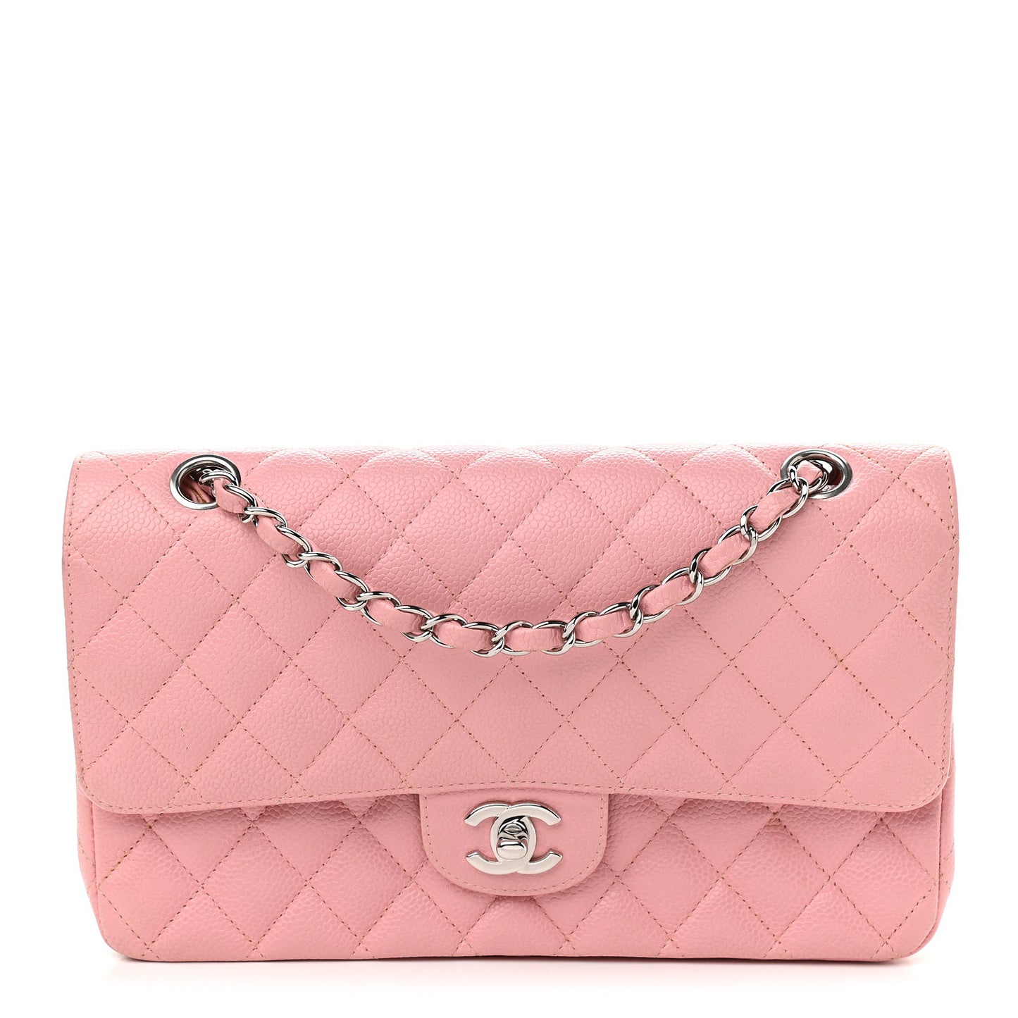 Caviar Quilted Medium Double Flap Pink