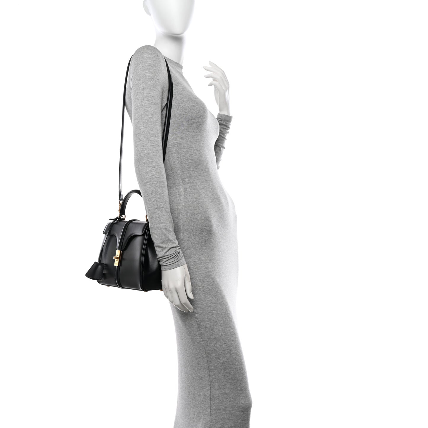Satinated Calfskin Small 16 Top Handle Bag Black