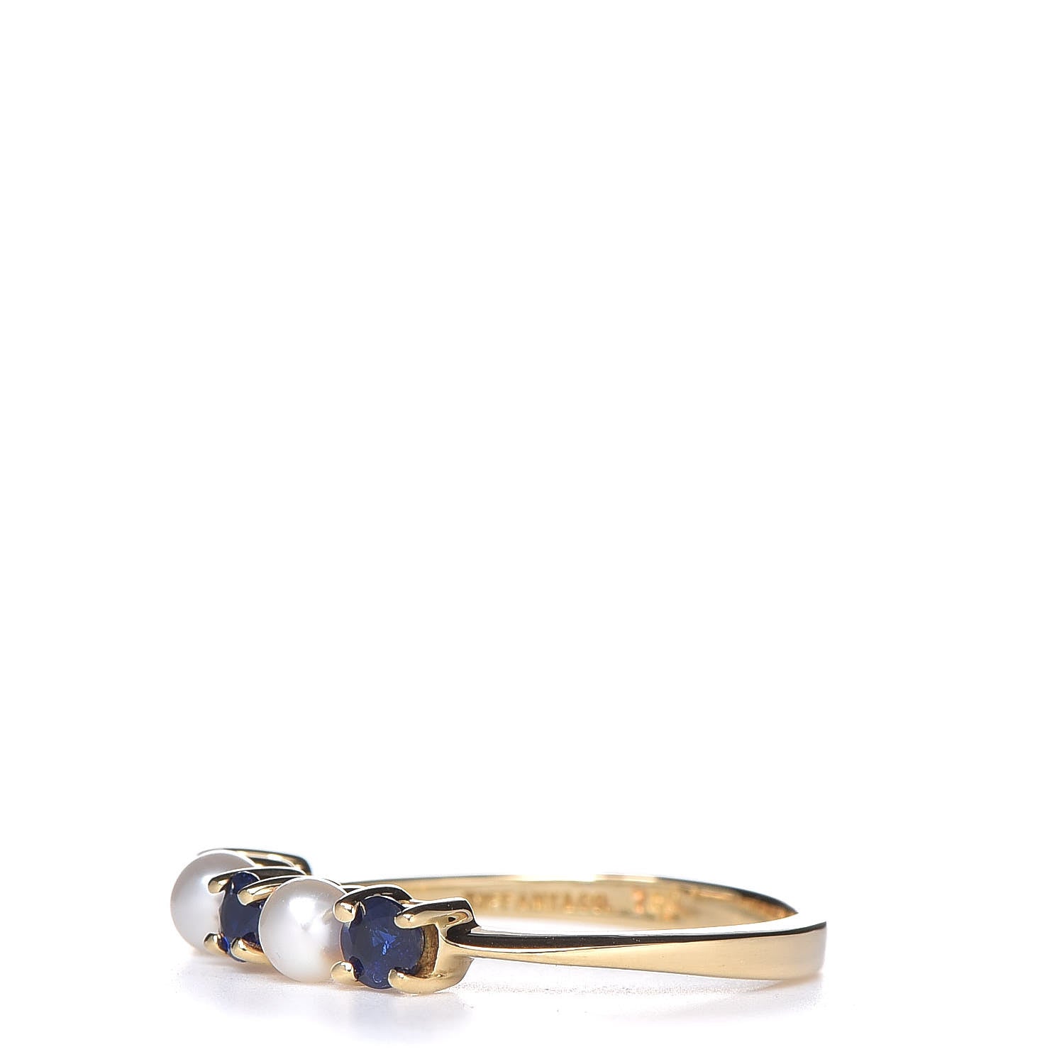 Tiffany 18K Yellow Gold Blue Sapphire Pearl Ring 48 4.5 3 of 5