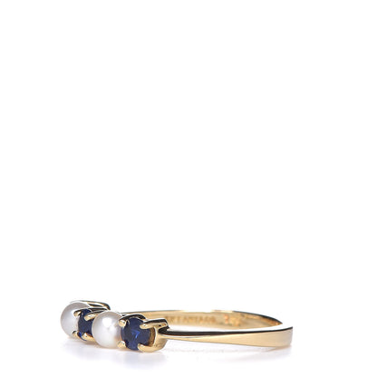 Tiffany 18K Yellow Gold Blue Sapphire Pearl Ring 48 4.5 3 of 5