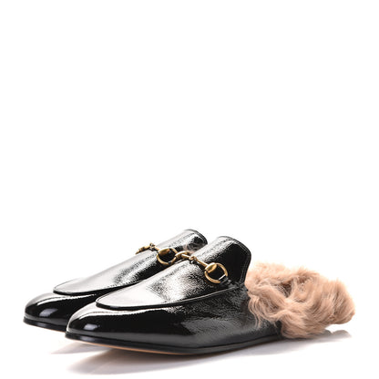 Gucci Patent Fur Womens Princetown Slippers 39.5 Black Natural 3 of 8