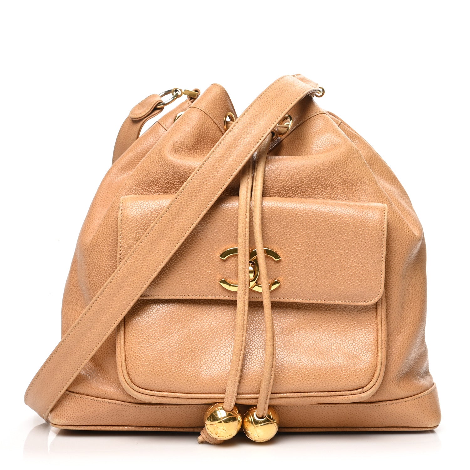 Chanel Caviar Drawstring Shoulder Bag Beige 1 of 7