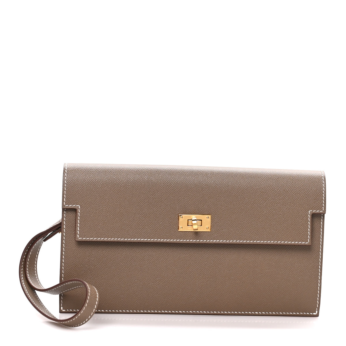 Madame Calfskin Kelly Pocket Long Wallet Etoupe