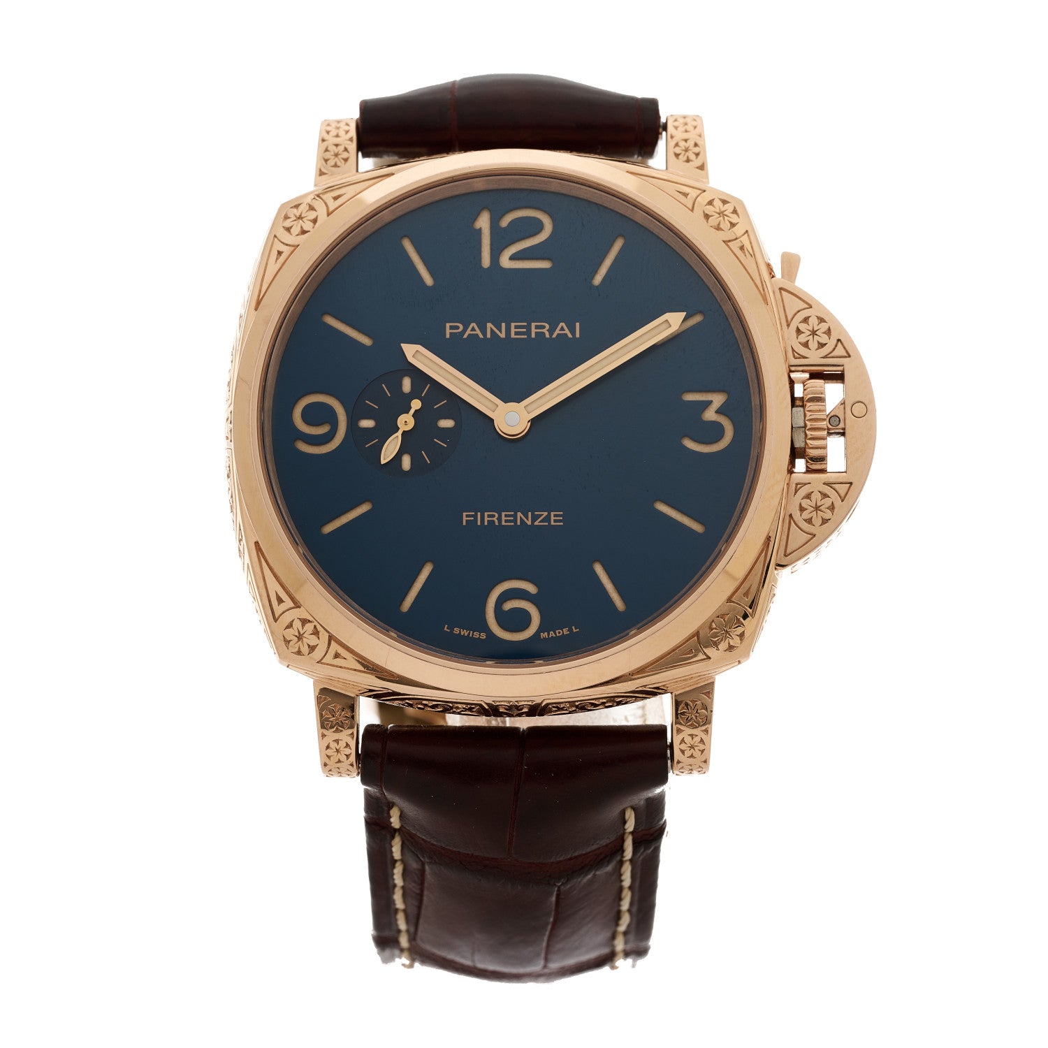 Panerai 18K Rose Gold Alligator 45mm Luminor Due Firenze Goldtech Automatic Watch Blue PAM01204 1 of 5