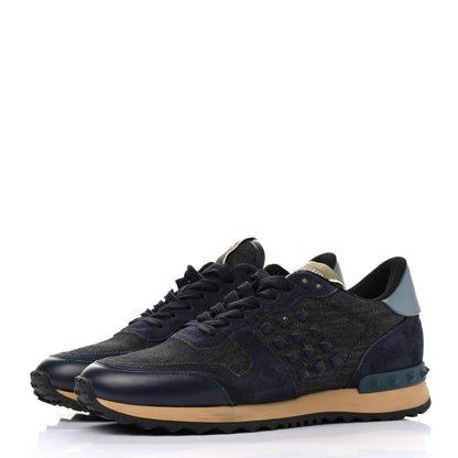 Valentino Garavani Denim Calfskin Suede Womens Rockstud Sneakers 37 Deep Denim 3 of 10
